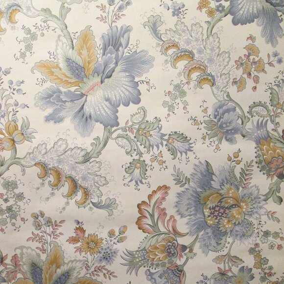 1970s Vintage Blue Floral Paisley Motif Wallpaper - Picture 3 of 9